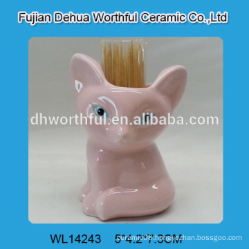 Most popular design pink fox shaped ceramic toothpick holder